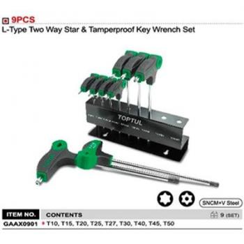 Juego de destornilladores TORX TOPTUL GAAX0901, incluye 9 piezas: T10, T15, T20, T25, T27, T30, T40, T45 y T50