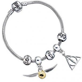 Pulsera de Abalorios Temática Harry Potter con Snitch Dorada y Símbolos de las Reliquias de la Muerte