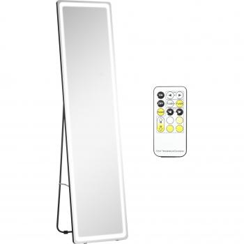 HOMCOM Espejo Joyero de Pie con Luz LED Armario para Joyas 146x36x40 cm Blanco
