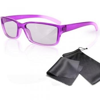 Gafas 3D para niños pasivo para RealD - Lila-transparente - Polarizadas circular - Con estuche y paño de microfibra - Compatible con Cinema 3D de LG, Easy 3D de Philips, televisores 3D con polarización circular de Toshiba, Grundig, Sony, Panasonic y Re