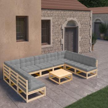 10-Piece Solid Pine Garden Lounge Set with Cushions