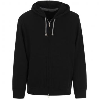 Brunello Cucinelli Men's Techno Cotton Interlock Zip-Front Hooded Sweatshirt in Black | Size Small
