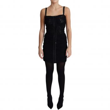 Dolce & Gabbana Black Lace Up Floral Corset Bustier Mini Dress - IT38|XS, Short Dresses, female, Black, Size: 2XS