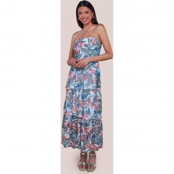 City Goddess Bandeau Printed Maxi Dress - Jungle Print, Multicolour, Size 14 UK
