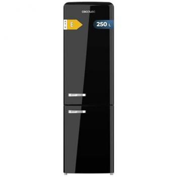 Frigorífico Combi Retro Cecotec Bolero CoolMarket 250L No Frost Negro con Enfriamiento Rápido, Multi Airflow, Caja de Humedad y Alarma de Puerta