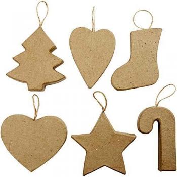 Decoraciones Navideñas de Papel Maché, 6 Piezas, Altura: 7-8 cm