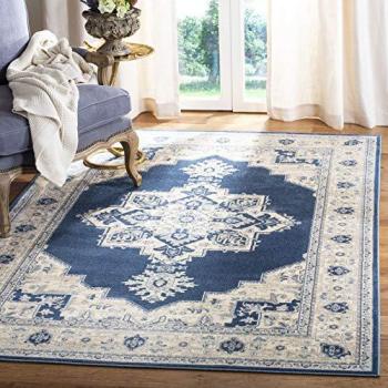 Safavieh Brentwood Floral Medallion Area Rug 5'3 x 7'6 in Navy and Cream