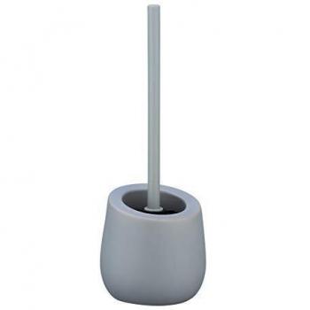 Juego de baño WC Badi, cerámica gris, con cepillo de silicona y diseño antiadherente, Ø 13,5 x H 38 cm
