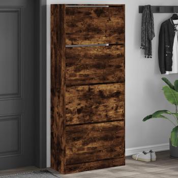 Zapatero Organizador de 4 Cajones Abatibles en Color Gris Hormigón, Gris Sonoma y Marrón Roble - Dimensiones 80x34x187,5 cm