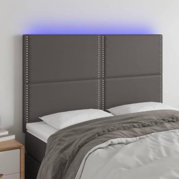 Cabecero LED Cuero Sintético Gris 144x5x118/128 cm