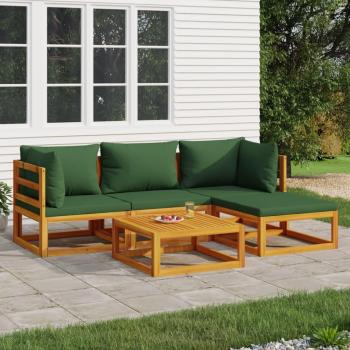 Juego de muebles de jardín 5 piezas de madera maciza con almohadas verdes