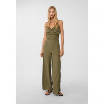 Stradivarius Draped Cowl Neck Long Jumpsuit Khaki S