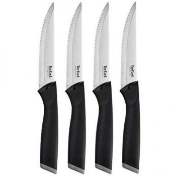 Tefal Comfort 4 Cuchillos Carne 11 cm, Acero Inoxidable, Negro