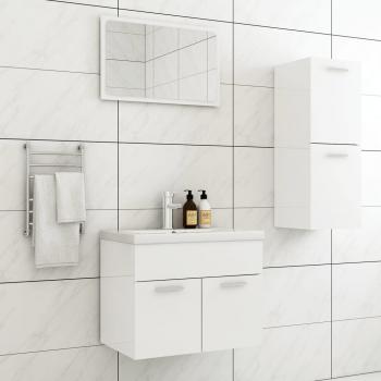 Juego de muebles de baño de madera de ingeniería blanco brillo