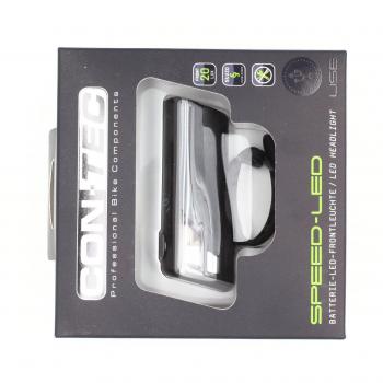 CONTEC Batterie-LED-Scheinwerfer 'Speed-LED USB' SB-verpackt, mit deutschem Prüfzeichen, 20 Lux 2,5W CREE XPE LED, inkl. Akku, Aufladung per USB, mit Halterung für Ø 20-40mm und USB-Kabel, werkzeuglose Montage, coolgrey