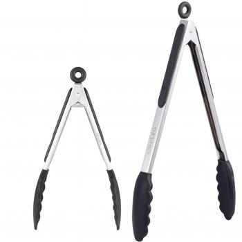 Pinzas de Cocina, GWCLEO Pinzas para Barbacoa en Acero Inox y Silicona, Pinzas para Ensalada y Servir con Consejos sin Rasguños y Mangos de Cojín de Silicona Anti-Deslizante