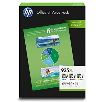 HP 953XL 1CC21AE, Pack de Ahorro para Oficina con Cartuchos de Tinta Cian, Magenta y Amarillo de Alta Capacidad y 75 Hojas de Papel A4