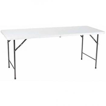 Mesa Plegable Perel FP183 para Exterior Blanca, Forma Rectangular, Dimensiones 180 x 70 x 74 cm