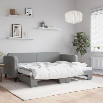 Sofá cama nido de tela gris claro con cama extraíble 80x200 cm