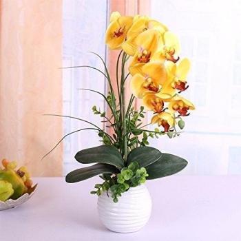 Pote De la flor artificial La Polilla Orchid Tabla de configuración,botella Yellow-White