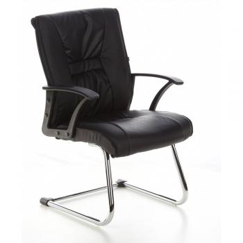 hjh OFFICE 650490 silla de confidente VISTO STYLE piel sintética negro, con apoyabrazos, buen acholchado, asiento muy ancho, muy cómodo, antideszilante, cromado, silla visitante, silla conferencia