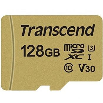 Transcend 128GB microSDXC 500S Memory Card UHS- I, C10, U3, V30, 4K, Full HD, Up to 95/80 MB/s