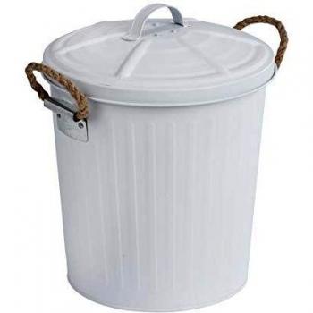 Cubierta de baño WENKO Gara, 6 litros, diseño retro, acero mate con asas trenzadas, color blanco