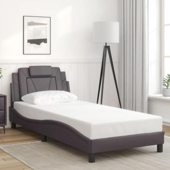 Cama con cabecero de piel sintética crema 80x200 cm