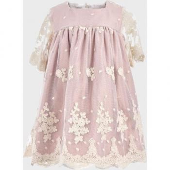Vestido de bebé niña rosa de algodón con tul