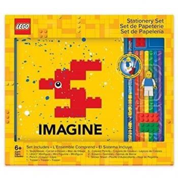 Set de Papelería LEGO Imagine con Bloc de Dibujo, 6 Crayones, Lápiz, 2 Borradores, Stickers y Minifigura