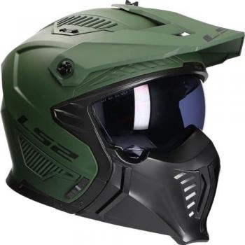 LS2 Casco Jet OF606 Drifter Solid Mate Militar-Verde, tamaño XL, diseño aerodinámico, visera solar integrada, forro interior desmontable y lavable, homologación ECE 22.05, peso ligero y