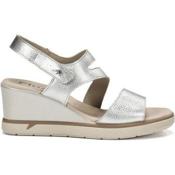 Fluchos - Sandalias abiertas de mujer en piel color plata con suela acolchada