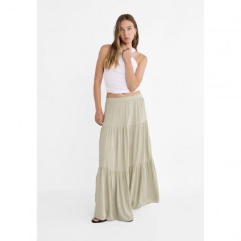 Stradivarius Khaki Boho Midi Skirt XL