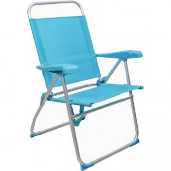 Silla de Playa Plegable y Reclinable de Aluminio y Textileno 59X47cm con Raya Azul y Varias Posiciones
