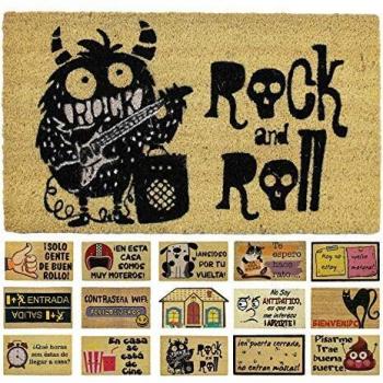 LucaHome - Felpudo de Coco Natural 70x40 con Base Antideslizante, Felpudo de Coco Divertido Rock and Roll,Felpudo Absorbente Entrada casa, Ideal para Puerta Exterior o Pasillo