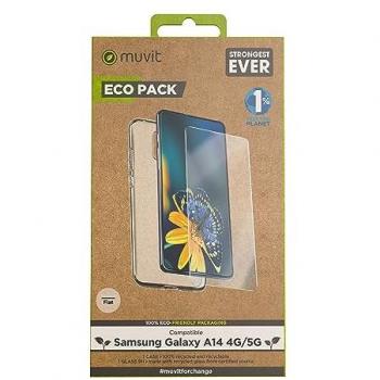 Muvit For Change Funda de Teléfono Compatible con Samsung Galaxy A14 4G/5G + Protector de Pantalla de Vidrio Templado Plano