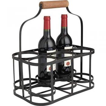 Botellero de metal y madera para 6 botellas - 33,5 x 22,5 x 37 cm