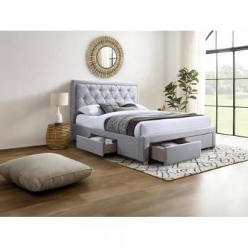 Cama con cajones 140 x 190 cm - Tela gris claro + Colchón LEOPOLD