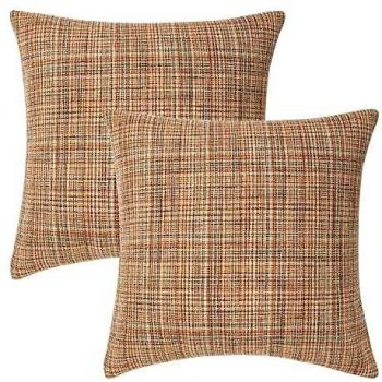 Amazon Brand - Umi Juego de 2 Fundas Cojines 45x45cm, para Salon Sofá Habitación Suave de Lino Naranja Negro