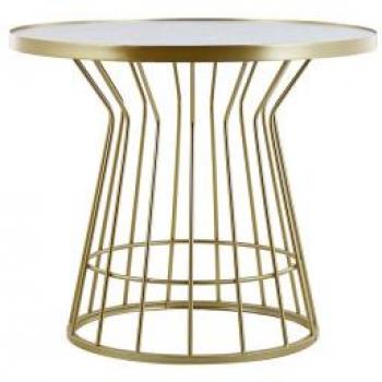 Mesa de Centro Glamour Redonda Efecto Mármol Blanco y Dorado 50 cm con Base Metálica Abierta