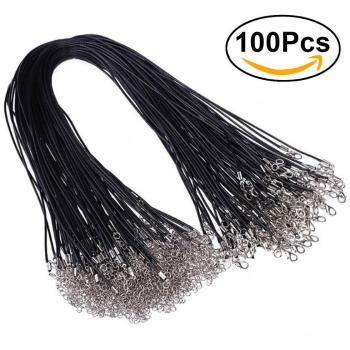 ULTNICE 100PCS encerado cadena de la cera del cordón del collar con el corchete para la joyería que hace 2.0m m negro