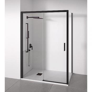 Mampara de ducha angular 1 corredera + 2 fijos - Cristal templado 6 mm - Sin perfilería inferior - Negro mate - Ancho adaptable 95-100 x 87-90 cm - Alto 195 cm
