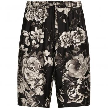 Dolce & Gabbana Men's Floral Print Silk Shorts in Grey | Size L | GV37ATIS1VSHN5DY