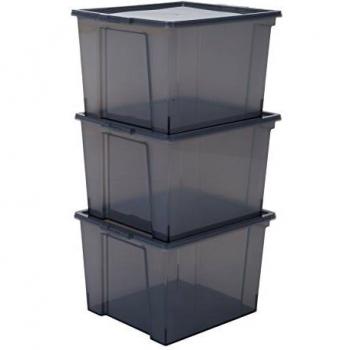 Cajas de Almacenaje Plástico Versátiles IRIS OHYAMA, Set de 3, 30L, con Tapa, Apilables, Duraderas, para Armario y Organización de Ropa - Gris