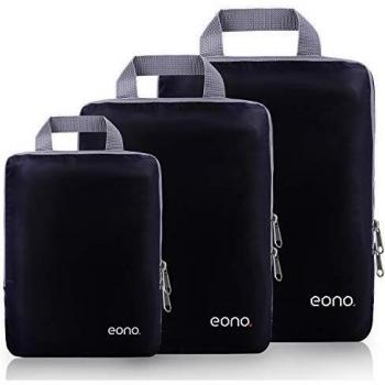 Eono by Amazon - Organizadores de Viaje de compresión expandibles, Impermeable Organizador de Maleta, Cubos de Embalaje, Compression Packing Cubes, Negro, 3 Set