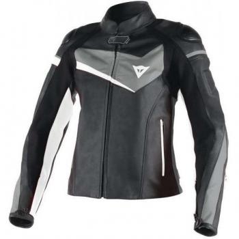 Dainese Archivio Lady Leather Chaqueta para Moto, Negro/Antracita/Blanco, 40