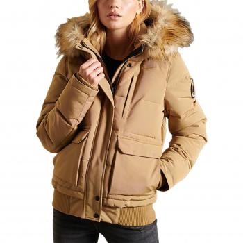 Cazadora Bomber Acolchada con Capucha Everest para Mujer de Superdry en Marrón Claro