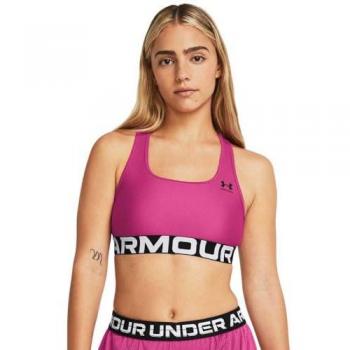 Under Armour Sujetador Deportivo HeatGear Authentics Branded Rosa/Negro Astro, Impacto Medio, Talla XL Mujer