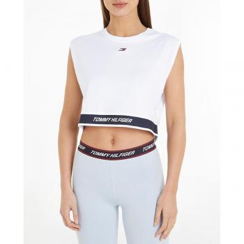 Camiseta amplia sin mangas Tommy Hilfiger Relaxed Tape C-Neck blanco puro azul oscuro mujer - L