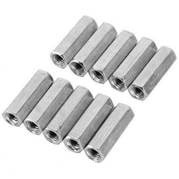 M6 Tuerca de varilla larga Tuerca de acoplamiento hexagonal Rosca hembra Ajuste recto Varilla hexagonal Varilla roscada Varilla de refuerzo Hexagonal galvanizado 10pcs